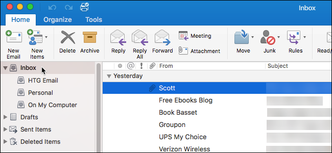 why doesnt outlook for mac list all my email accountd separately